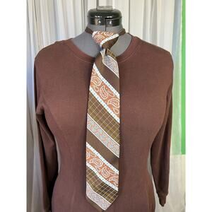 vintage zipper tie 1980s paisley plaid brown blue